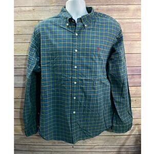 Ralph Lauren Shirt Size XXL Green Blue Plaid Cotton Button-Up Long Sleeve